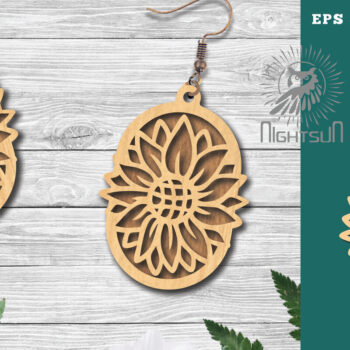 Intra απο ξύλο plywood Χρώμα wenge 3mm-4mm πάχος - Σκουλαρίκια κομμένα με λέιζερ λουλουδιών 1 Δίασταση 3x3 cm INTRAFABR-104050427 - Image 1