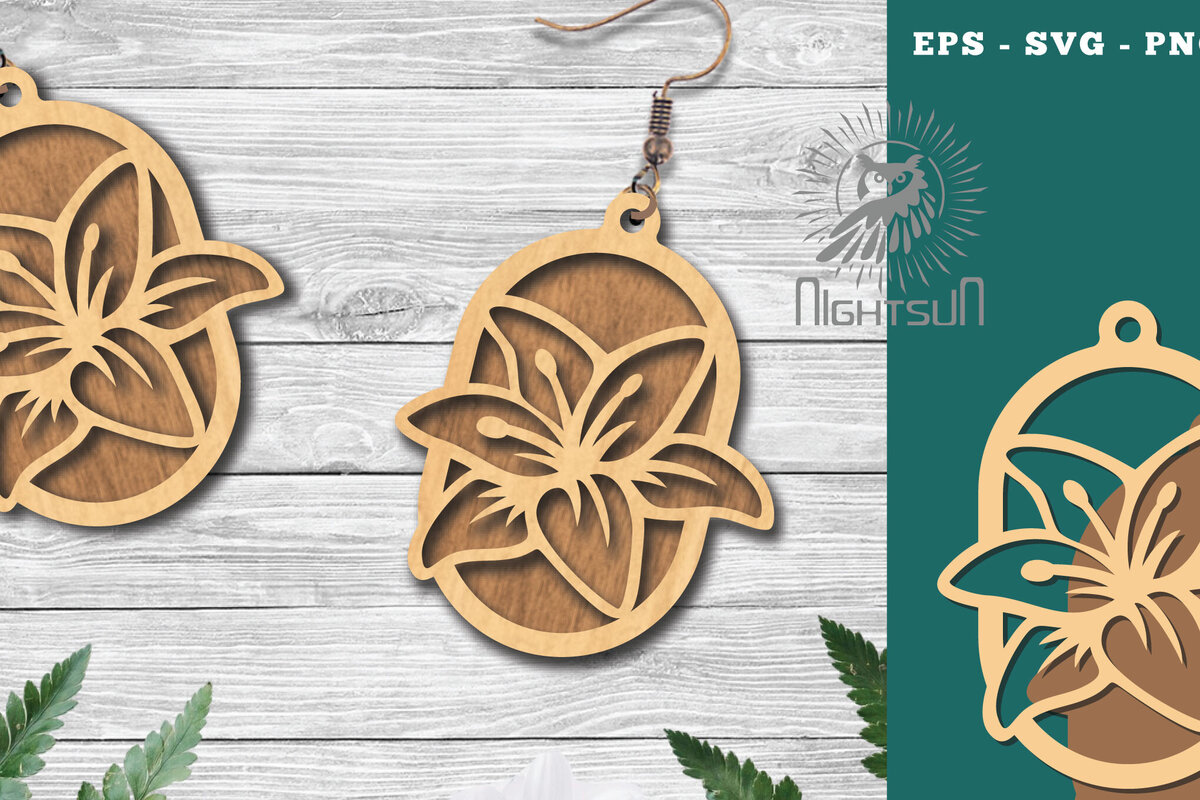 Intra απο ξύλο plywood  Χρώμα wenge 3mm-4mm πάχος - Σκουλαρίκια κομμένα με λέιζερ λουλουδιών 2 Δίασταση 3x3 cm INTRAFABR-104050447