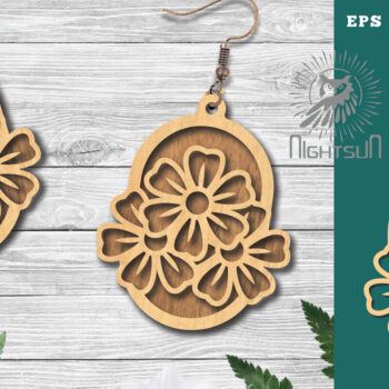 Intra απο ξύλο plywood  Χρώμα wenge 3mm-4mm πάχος - Σκουλαρίκια κομμένα με λέιζερ λουλουδιών 3 Δίασταση 3x3 cm INTRAFABR-104050471 - Image 1