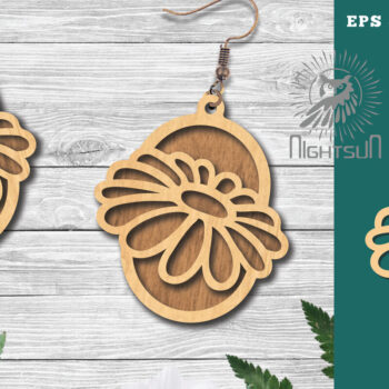 Intra απο ξύλο plywood  Χρώμα wenge 3mm-4mm πάχος - Σκουλαρίκια κομμένα με λέιζερ λουλουδιών 5 Δίασταση 3x3 cm INTRAFABR-104050509 - Image 1