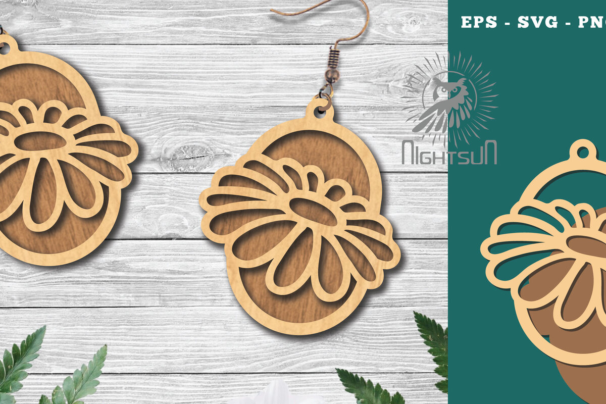 Intra απο ξύλο plywood  Χρώμα wenge 3mm-4mm πάχος - Σκουλαρίκια κομμένα με λέιζερ λουλουδιών 5 Δίασταση 3x3 cm INTRAFABR-104050509