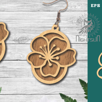 Intra απο ξύλο plywood  Χρώμα wenge 3mm-4mm πάχος - Σκουλαρίκια κομμένα με λέιζερ λουλουδιών 6 Δίασταση 3x3 cm INTRAFABR-104050535 - Image 1