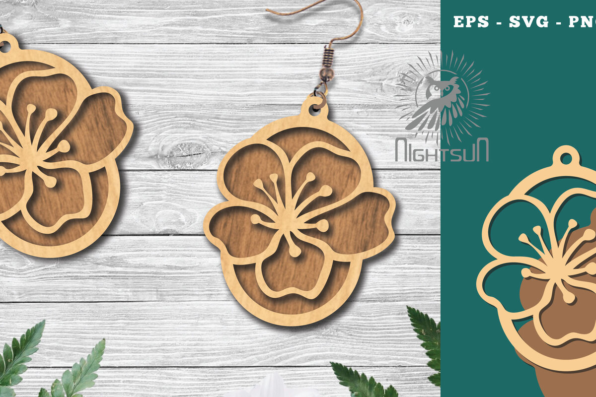 Intra απο ξύλο plywood  Χρώμα wenge 3mm-4mm πάχος - Σκουλαρίκια κομμένα με λέιζερ λουλουδιών 6 Δίασταση 3x3 cm INTRAFABR-104050535