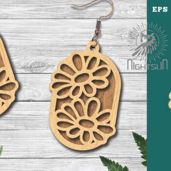 Intra απο ξύλο plywood  Χρώμα wenge 3mm-4mm πάχος - Σκουλαρίκια κομμένα με λέιζερ λουλουδιών 7 Δίασταση 3x3 cm INTRAFABR-104049771 - Image 1