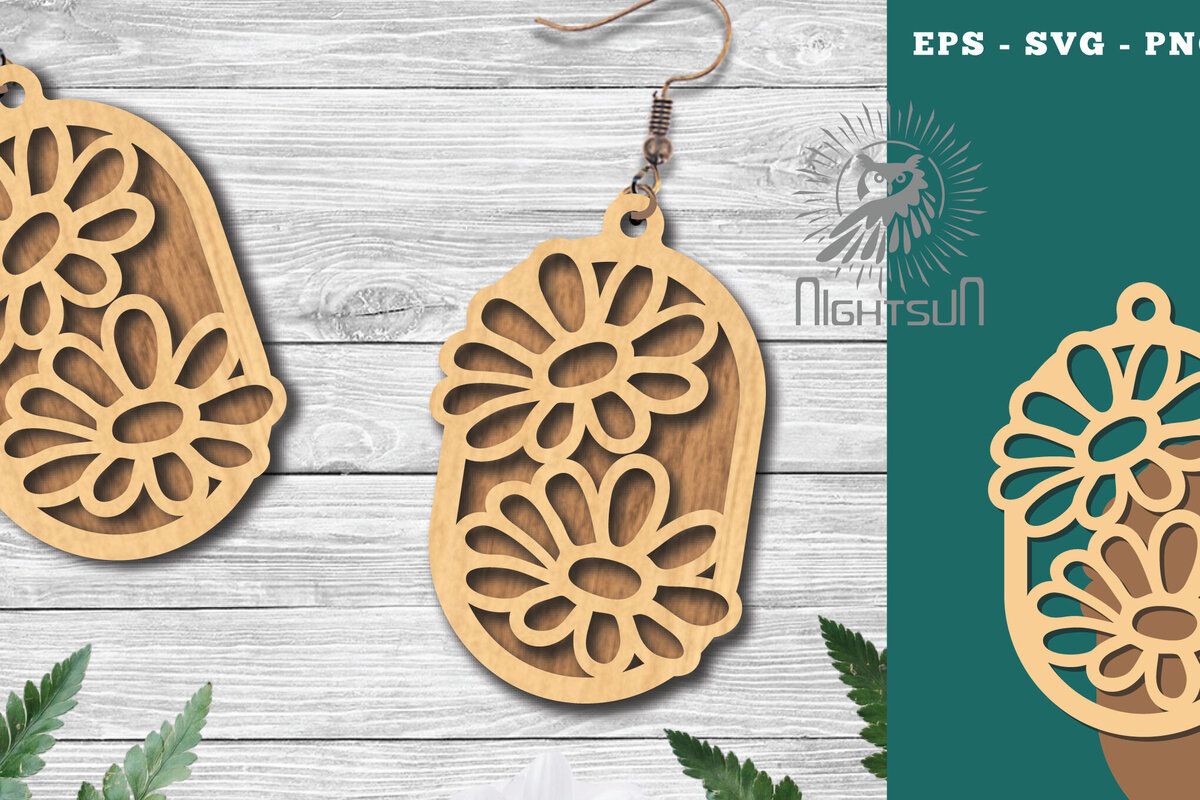 Intra απο ξύλο plywood  Χρώμα wenge 3mm-4mm πάχος - Σκουλαρίκια κομμένα με λέιζερ λουλουδιών 7 Δίασταση 3x3 cm INTRAFABR-104049771