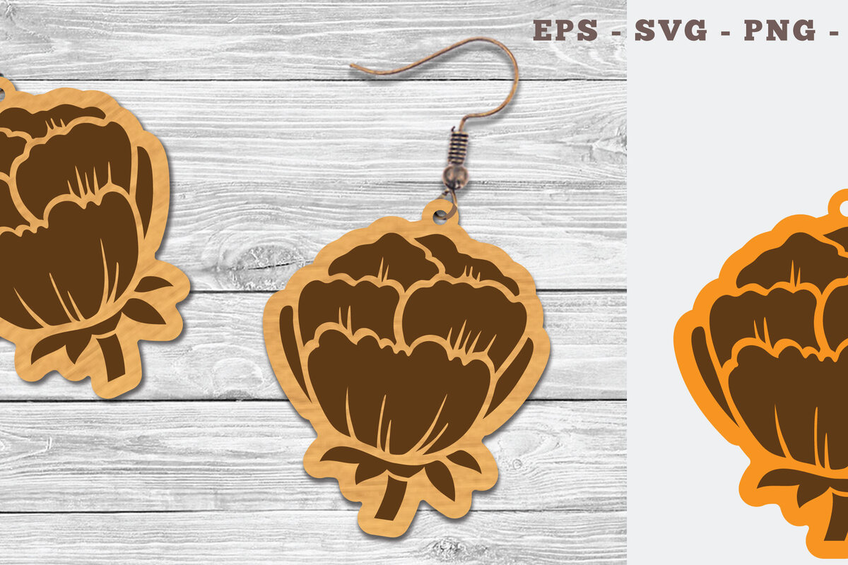 Intra απο ξύλο plywood  Χρώμα wenge 3mm-4mm πάχος - Σκουλαρίκια με λουλούδια κομμένα με λέιζερ σχέδιο 1 Δίασταση 3x3 cm INTRAFABR-104050555