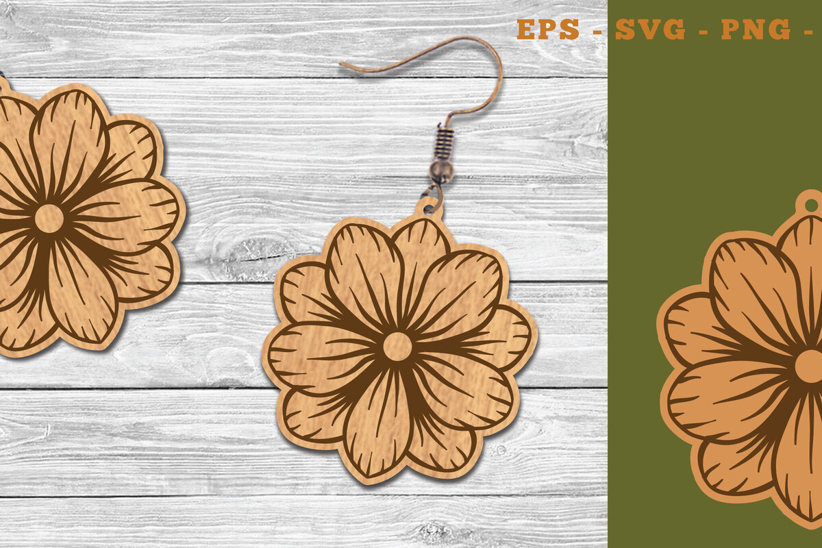 Intra απο ξύλο plywood  Χρώμα wenge 3mm-4mm πάχος - Σκουλαρίκια κομμένα με λέιζερ λουλουδιών 2 Δίασταση 3x3 cm INTRAFABR-104050592