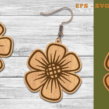 Intra απο ξύλο plywood  Χρώμα wenge 3mm-4mm πάχος - Σκουλαρίκια κομμένα με λέιζερ λουλουδιών 4 Δίασταση 3x3 cm INTRAFABR-120630549 - Image 1