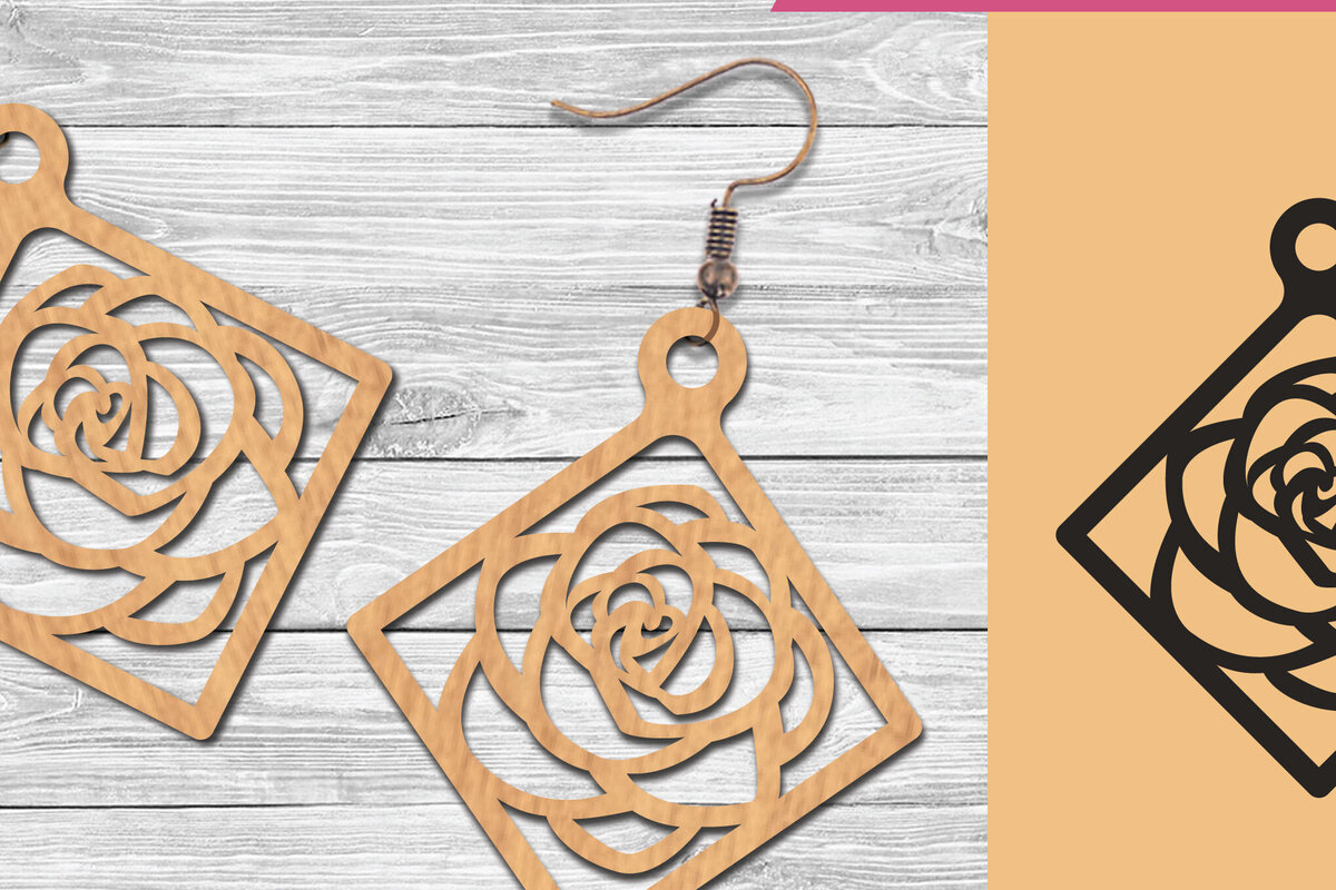 Intra απο ξύλο plywood  Χρώμα wenge 3mm-4mm πάχος - Σκουλαρίκια κομμένα με λέιζερ λουλουδιών 6 Δίασταση 3x3 cm INTRAFABR-120630569