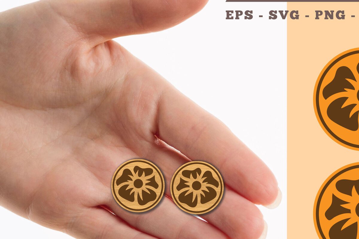 Intra απο ξύλο plywood  Χρώμα wenge 3mm-4mm πάχος - Σκουλαρίκια κομμένα με λέιζερ λουλουδιών Δίασταση 3x3 cm INTRAFABR-37018261