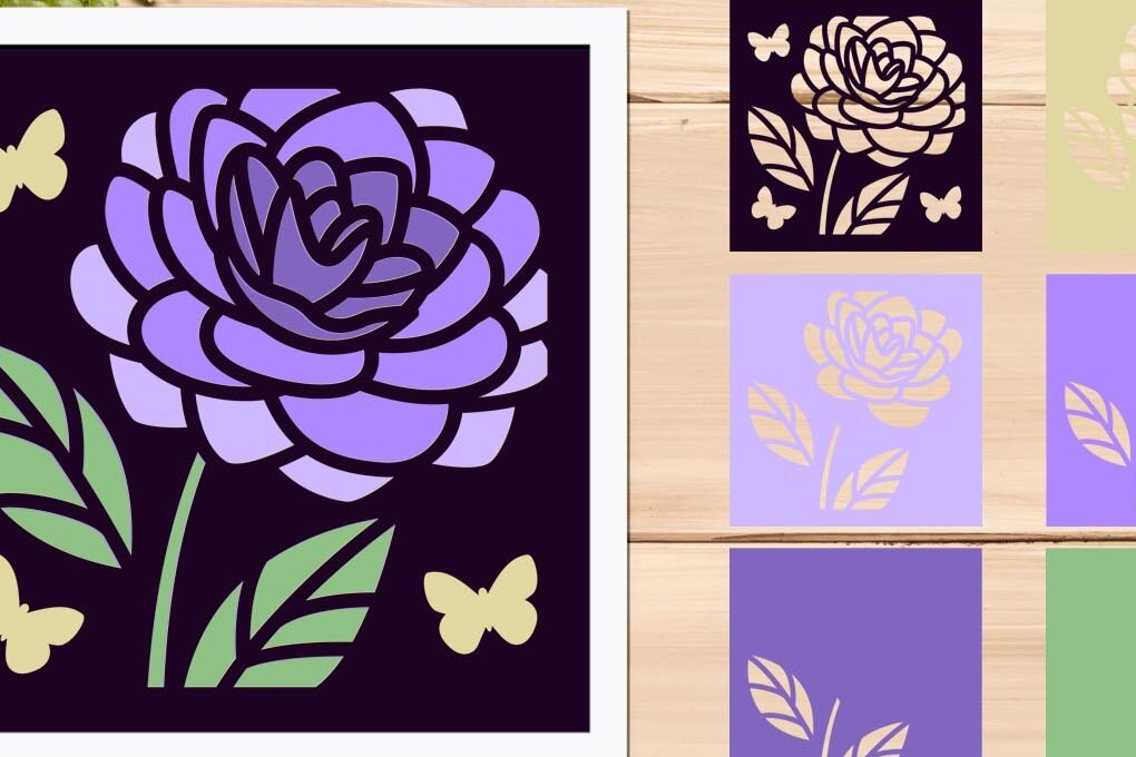 Intra απο ξύλο plywood  Χρώμα wenge 3mm-4mm πάχος - Χαρτί κοπής με στρώσεις λουλουδιών, κουτί σκιάς 3d Δίασταση 8x8 cm INTRAFABR-75369399