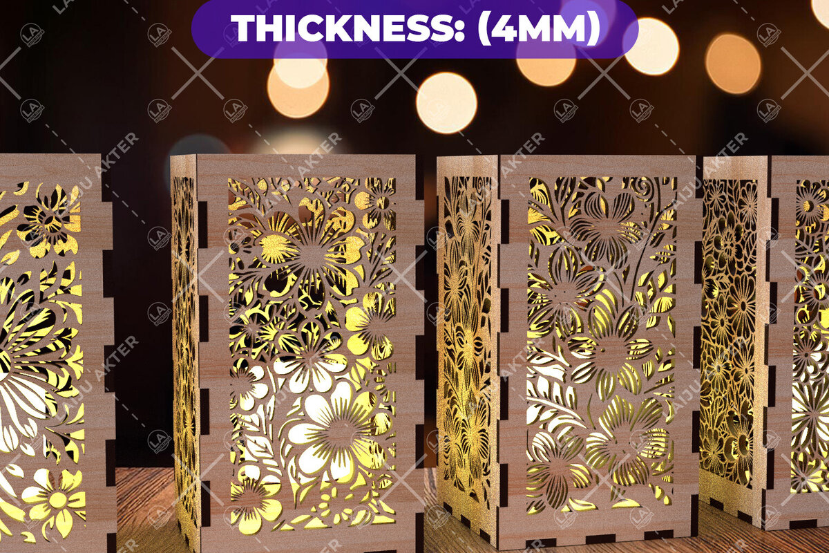 Intra απο ξύλο plywood  Χρώμα wenge 3mm-4mm πάχος - Φύλλα λουλουδιών Κηροπήκτης 02 Δίασταση 20x20 cm INTRAFABR-75369407