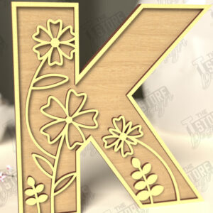 Intra απο ξύλο plywood  Χρώμα wenge 3mm-4mm πάχος - Γράμματα λουλουδιών | Alphabet | Floral Design Δίασταση 30x20 cm INTRAFABR-68553905