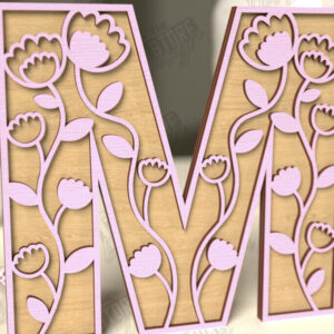 Intra απο ξύλο plywood  Χρώμα wenge 3mm-4mm πάχος - Γράμματα λουλουδιών | Alphabet | Floral Design Δίασταση 30x20 cm INTRAFABR-68553917
