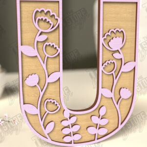 Intra απο ξύλο plywood  Χρώμα wenge 3mm-4mm πάχος - Γράμματα λουλουδιών | Alphabet | Floral Design Δίασταση 30x20 cm INTRAFABR-68553882