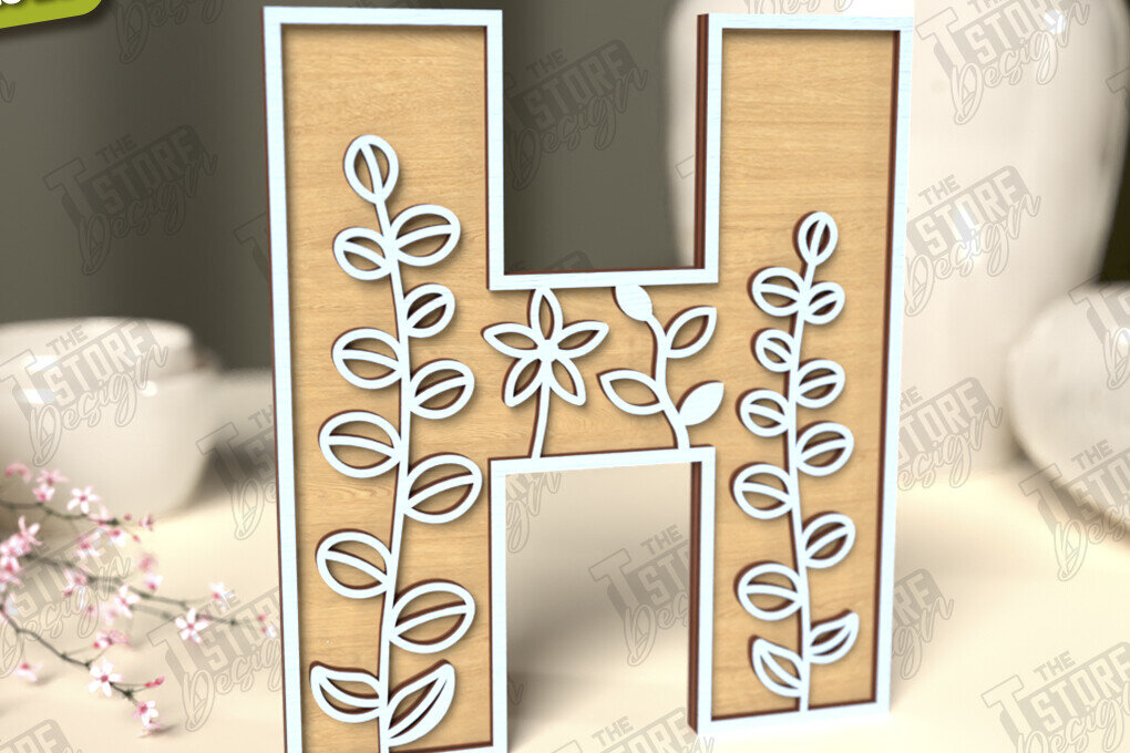 Intra απο ξύλο plywood  Χρώμα wenge 3mm-4mm πάχος - Γράμματα λουλουδιών | Alphabet | Floral Design Δίασταση 30x20 cm INTRAFABR-45795142