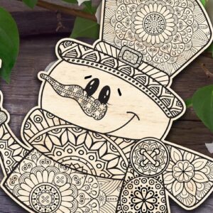 Intra απο ξύλο plywood  Χρώμα wenge 3mm-4mm πάχος - Λουλούδι Μάνταλα Χιονάνθρωπος με νιφάδα χιονιού Δίασταση 30x30 cm INTRAFABR-46982051