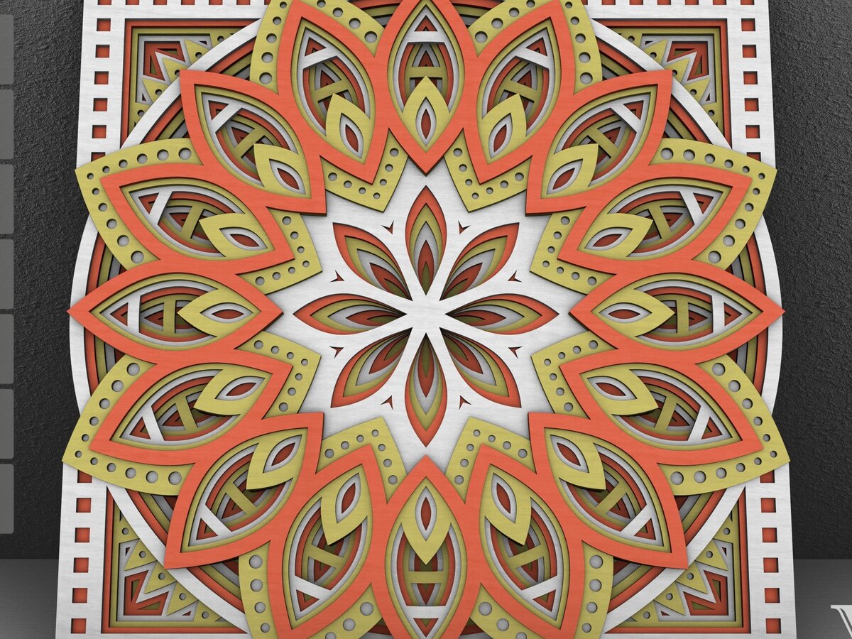 Intra απο ξύλο plywood  Χρώμα wenge 3mm-4mm πάχος - Flower Mandala , Layered Mandala Δίασταση 30x30 cm INTRAFABR-45794773