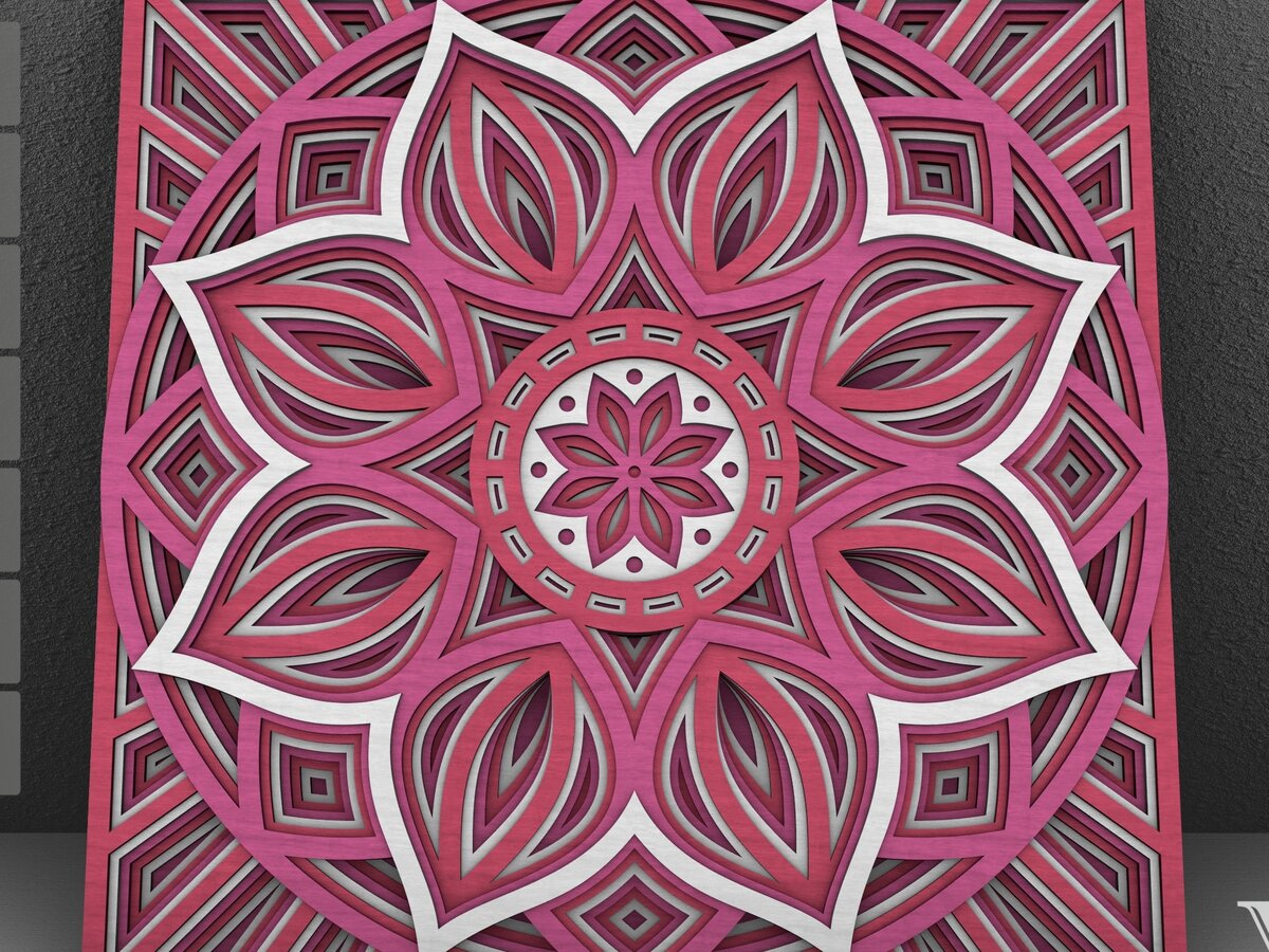 Intra απο ξύλο plywood  Χρώμα wenge 3mm-4mm πάχος - Flower Mandala , Layered Mandala Δίασταση 30x30 cm INTRAFABR-37466605