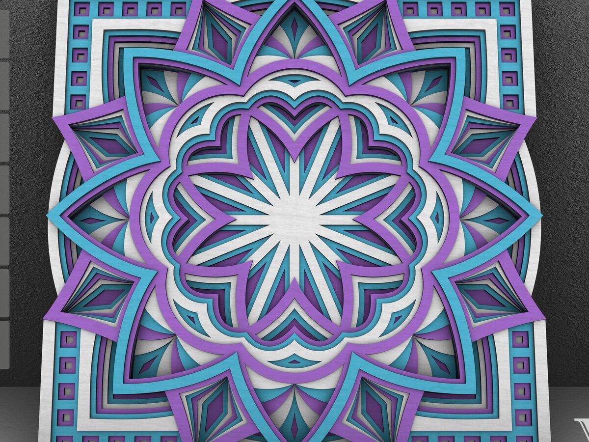 Intra απο ξύλο plywood  Χρώμα wenge 3mm-4mm πάχος - Flower Mandala , Layered Mandala Δίασταση 30x30 cm INTRAFABR-123630833