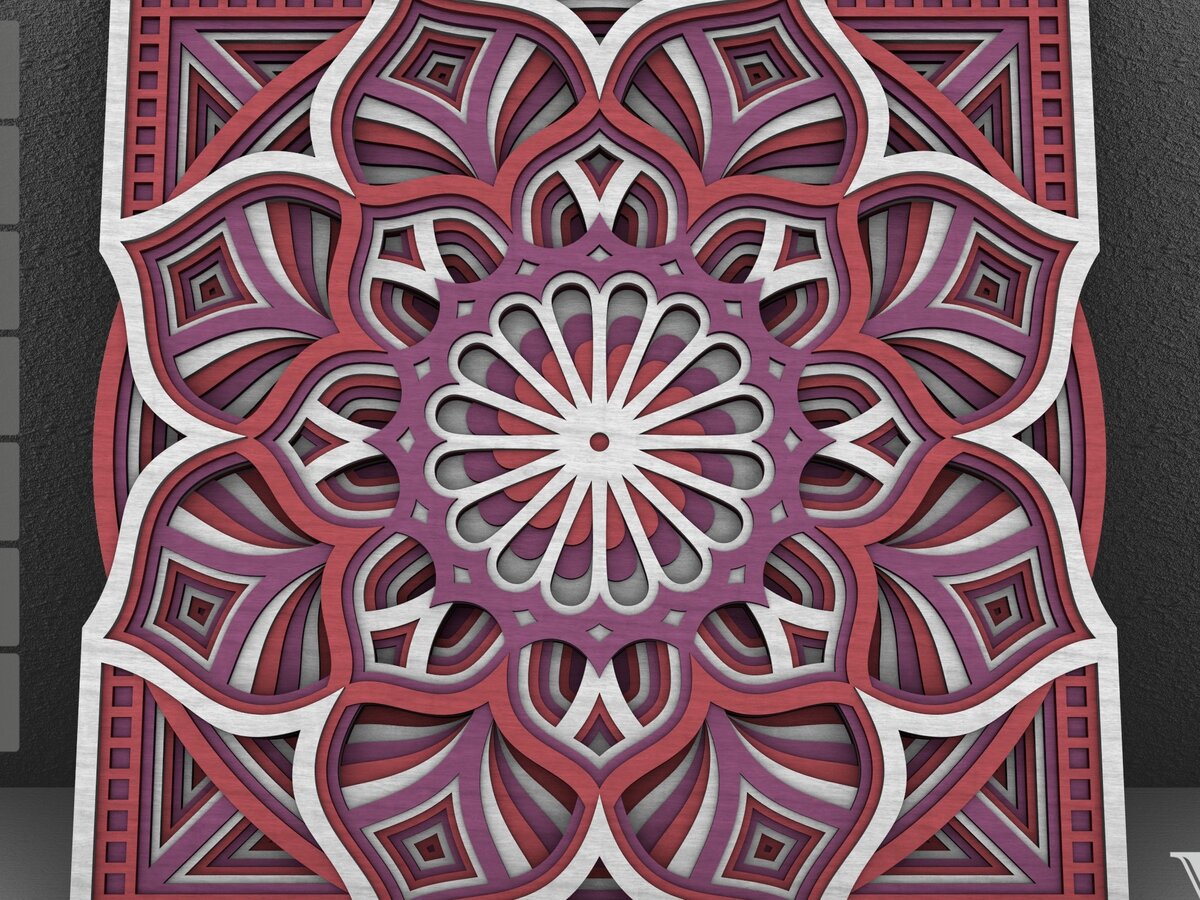 Intra απο ξύλο plywood  Χρώμα wenge 3mm-4mm πάχος - Flower Mandala , Layered Mandala Δίασταση 30x30 cm INTRAFABR-24709510