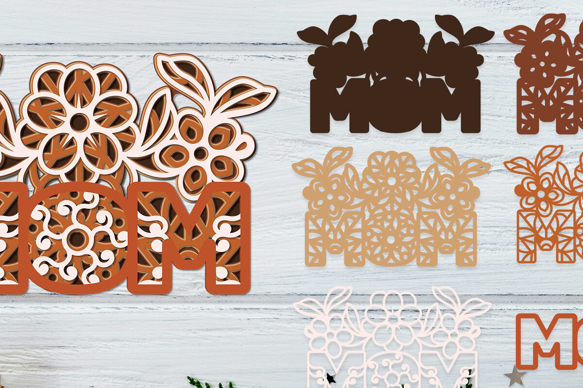 Intra απο ξύλο plywood  Χρώμα wenge 3mm-4mm πάχος - Flower Mom Layered Mom 3D Δίασταση 30x20 cm INTRAFABR-85378721