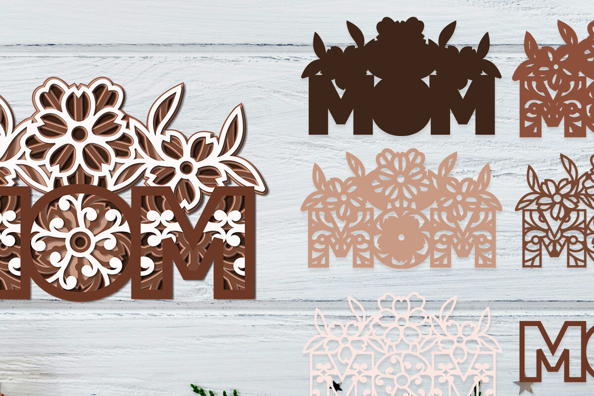 Intra απο ξύλο plywood  Χρώμα wenge 3mm-4mm πάχος - Flower Mom Layered Mom 3D Δίασταση 30x20 cm INTRAFABR-85378727