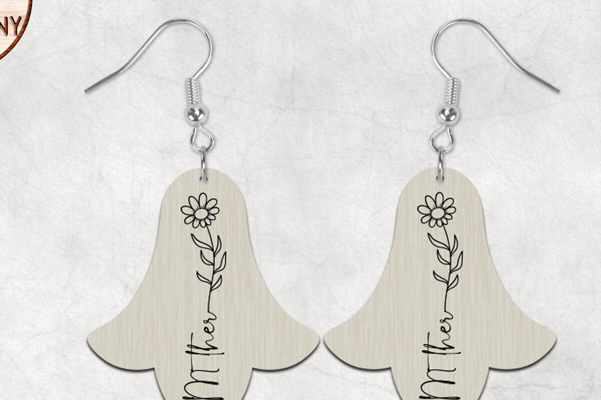 Intra απο ξύλο plywood  Χρώμα wenge 3mm-4mm πάχος - Flower Mother Boho Σκουλαρίκια Δίασταση 3x3 cm INTRAFABR-85378689