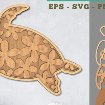 Intra απο ξύλο plywood  Χρώμα wenge 3mm-4mm πάχος - Λουλούδι θαλάσσια χελώνα τρισδιάστατη διακόσμηση με λέιζερ Δίασταση 20x20 cm INTRAFABR-80451202 - Image 1