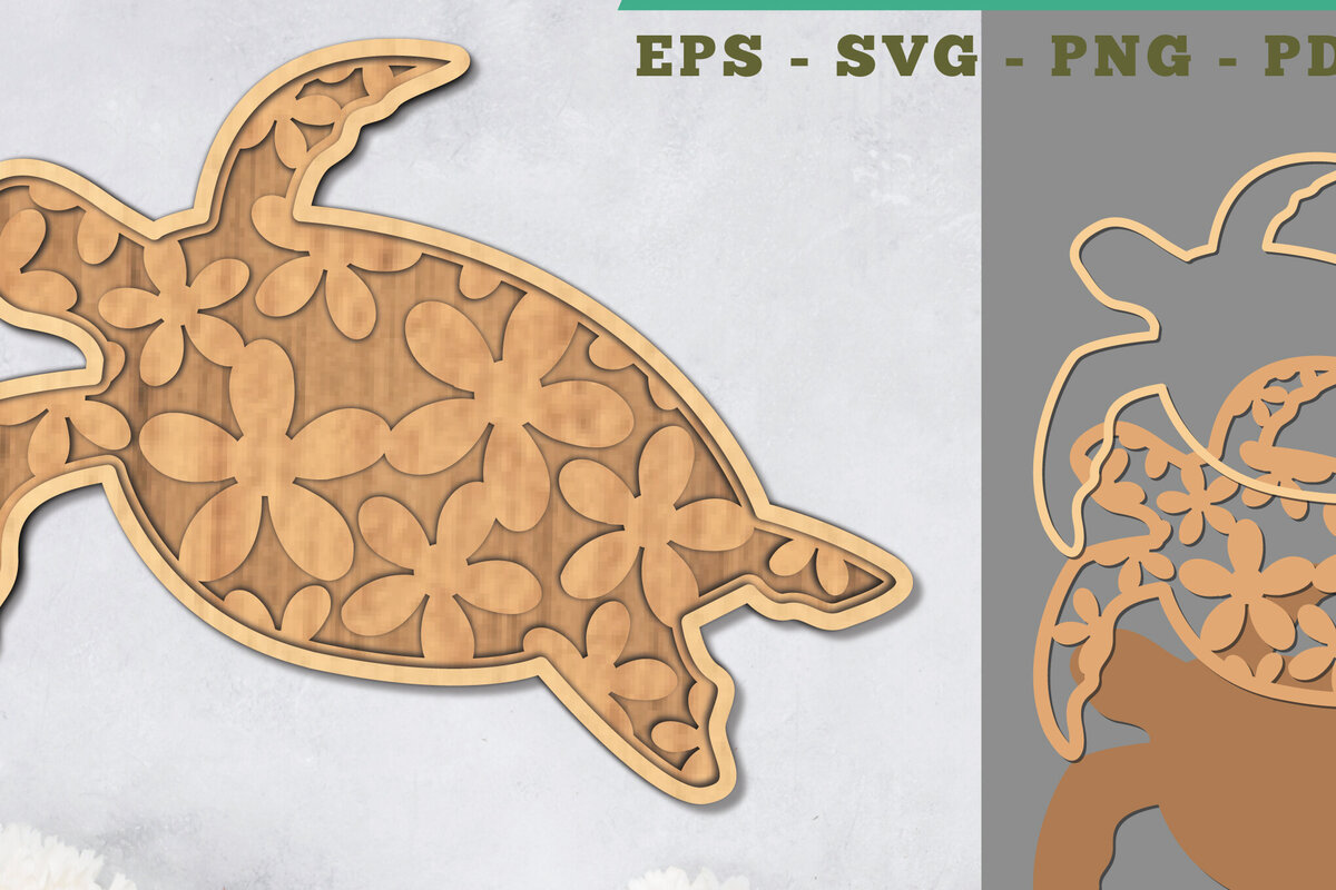 Intra απο ξύλο plywood  Χρώμα wenge 3mm-4mm πάχος - Λουλούδι θαλάσσια χελώνα τρισδιάστατη διακόσμηση με λέιζερ Δίασταση 20x20 cm INTRAFABR-80451202