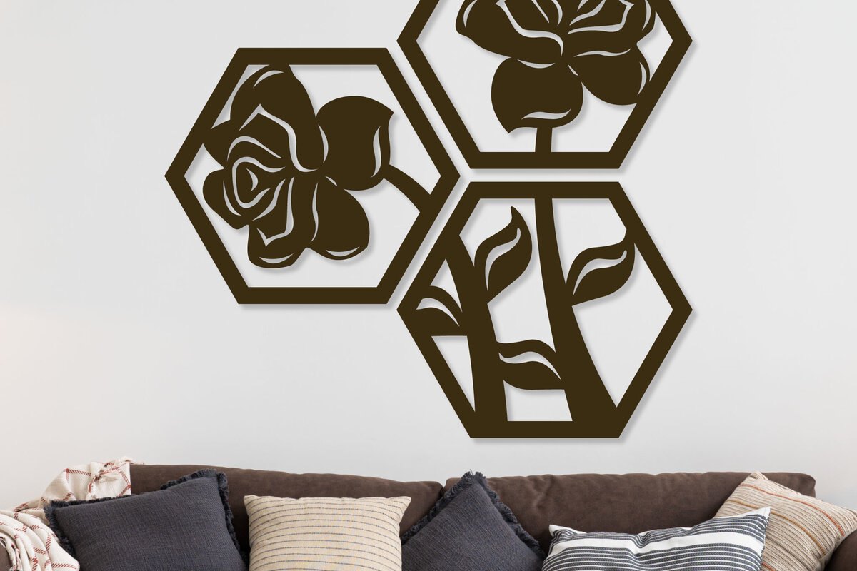 Intra απο ξύλο plywood  Χρώμα wenge 3mm-4mm πάχος - Σχήμα λουλουδιού Εξάγωνο Διακόσμηση Τοίχων Δίασταση 20x20 cm INTRAFABR-117762481