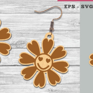 Intra απο ξύλο plywood  Χρώμα wenge 3mm-4mm πάχος - Flower Smile Σκουλαρίκια κομμένα με λέιζερ Δίασταση 3x3 cm INTRAFABR-120324749