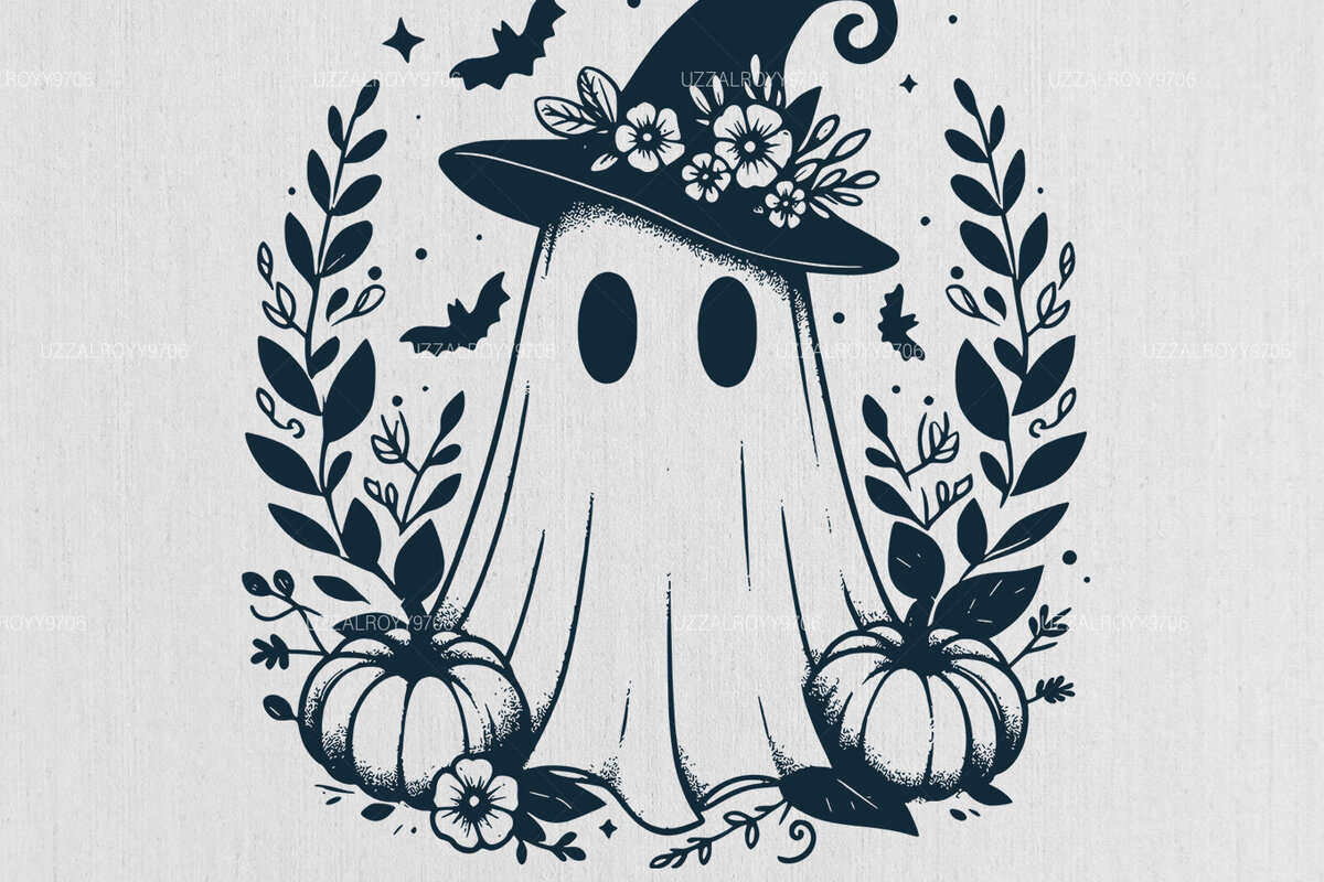 Intra απο ξύλο plywood  Χρώμα wenge 3mm-4mm πάχος - Flower Spooky Ghost , Halloween Δίασταση 40x50 cm INTRAFABR-120324766