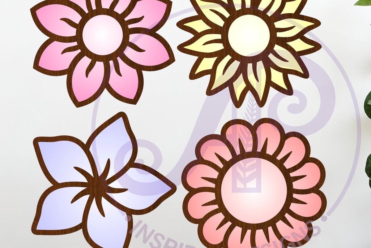 Intra απο ξύλο plywood  Χρώμα wenge 3mm-4mm πάχος - Flower Two Layer Outs File Δίασταση 30x20 cm INTRAFABR-121326890