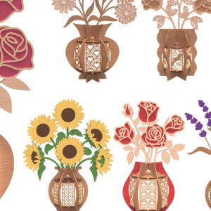 Intra απο ξύλο plywood  Χρώμα wenge 3mm-4mm πάχος - Βάζο λουλουδιών Δέσμη κοπής με λέιζερ Δίασταση 30x20 cm INTRAFABR-121231547