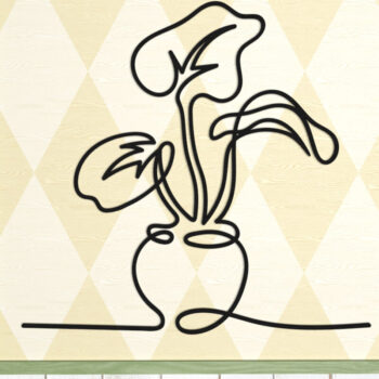 Intra απο ξύλο plywood  Χρώμα wenge 3mm-4mm πάχος - Flower Vase Line Art Δίασταση 6x6 cm INTRAFABR-121231634 - Image 1