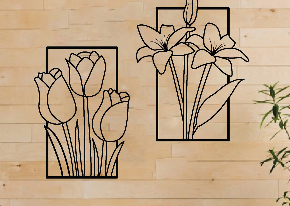 Intra απο ξύλο plywood  Χρώμα wenge 3mm-4mm πάχος - Σετ διακόσμησης τοίχου λουλουδιών 2 τεμαχίων, Δίασταση 40x50 cm INTRAFABR-38906135