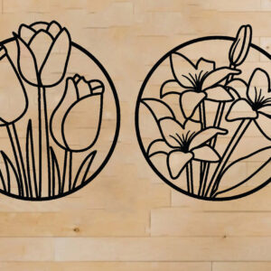 Intra απο ξύλο plywood  Χρώμα wenge 3mm-4mm πάχος - Σετ διακόσμησης τοίχου λουλουδιών 2 τεμαχίων, Δίασταση 40x50 cm INTRAFABR-38906145