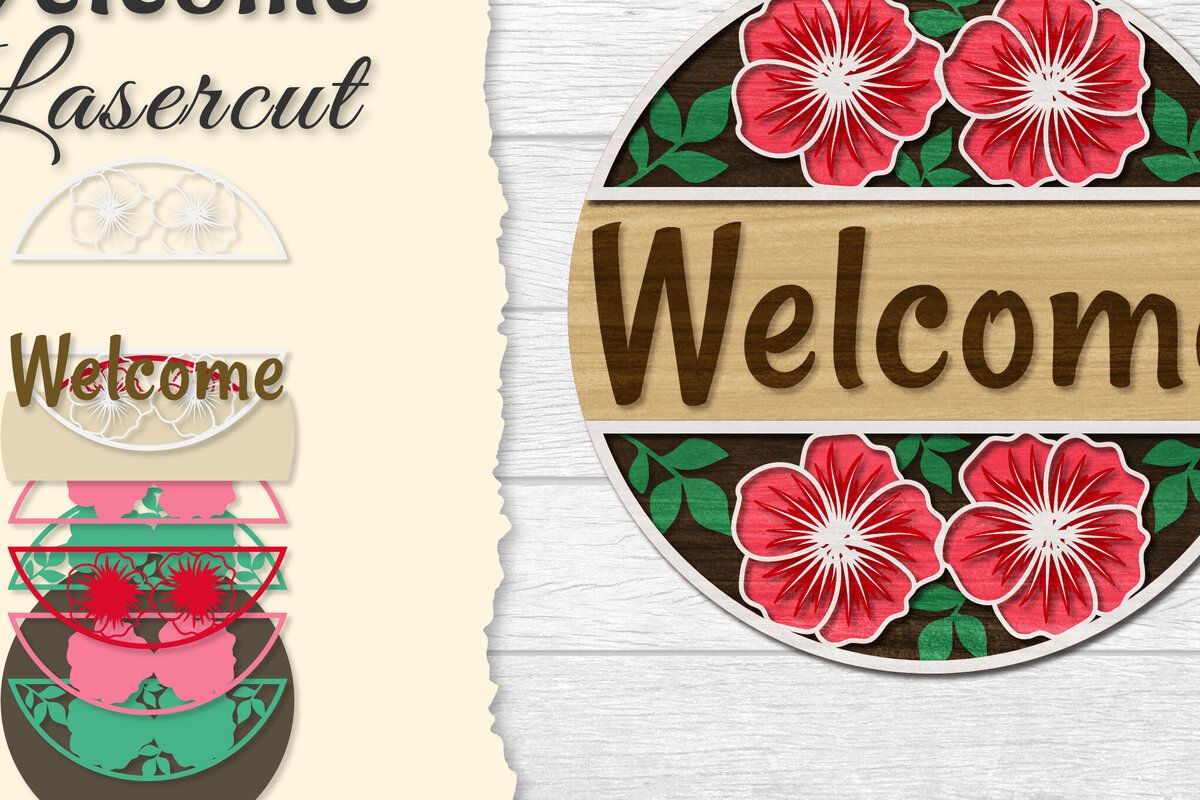 Intra απο ξύλο plywood  Χρώμα wenge 3mm-4mm πάχος - Flower Welcome Lasercut Δίασταση 20x20 cm INTRAFABR-38906155