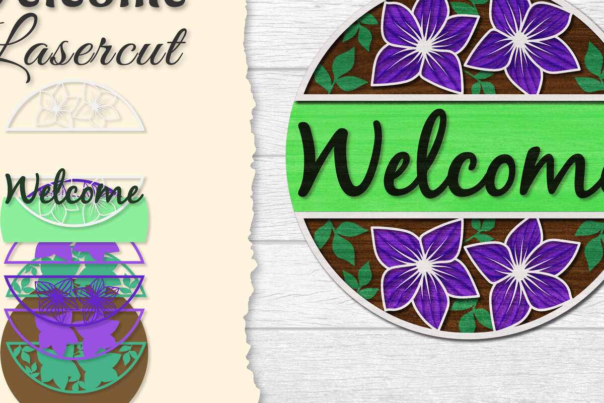 Intra απο ξύλο plywood  Χρώμα wenge 3mm-4mm πάχος - Flower Welcome Lasercut Δίασταση 20x20 cm INTRAFABR-85546478