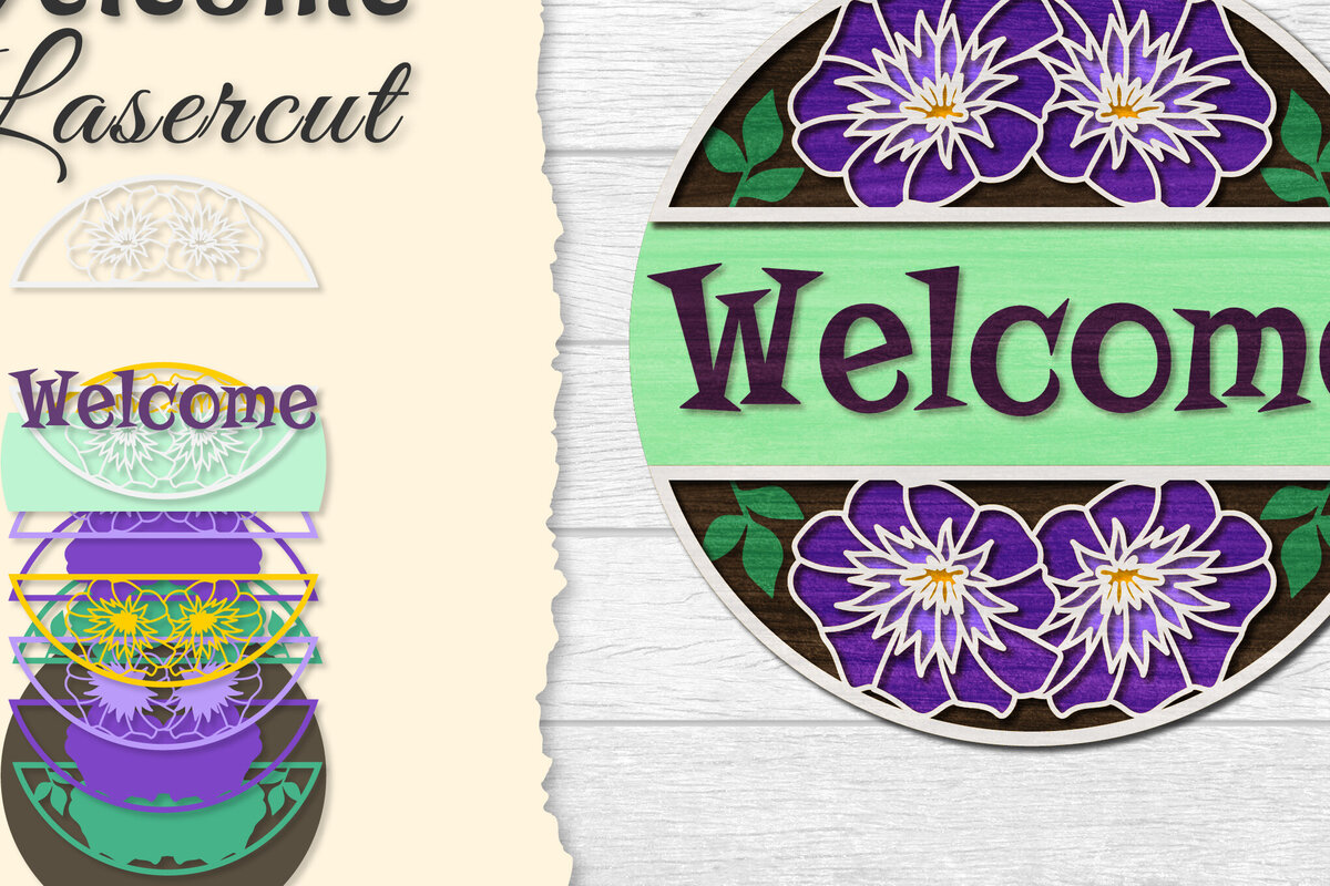 Intra απο ξύλο plywood  Χρώμα wenge 3mm-4mm πάχος - Flower Welcome Lasercut Δίασταση 20x20 cm INTRAFABR-97449071