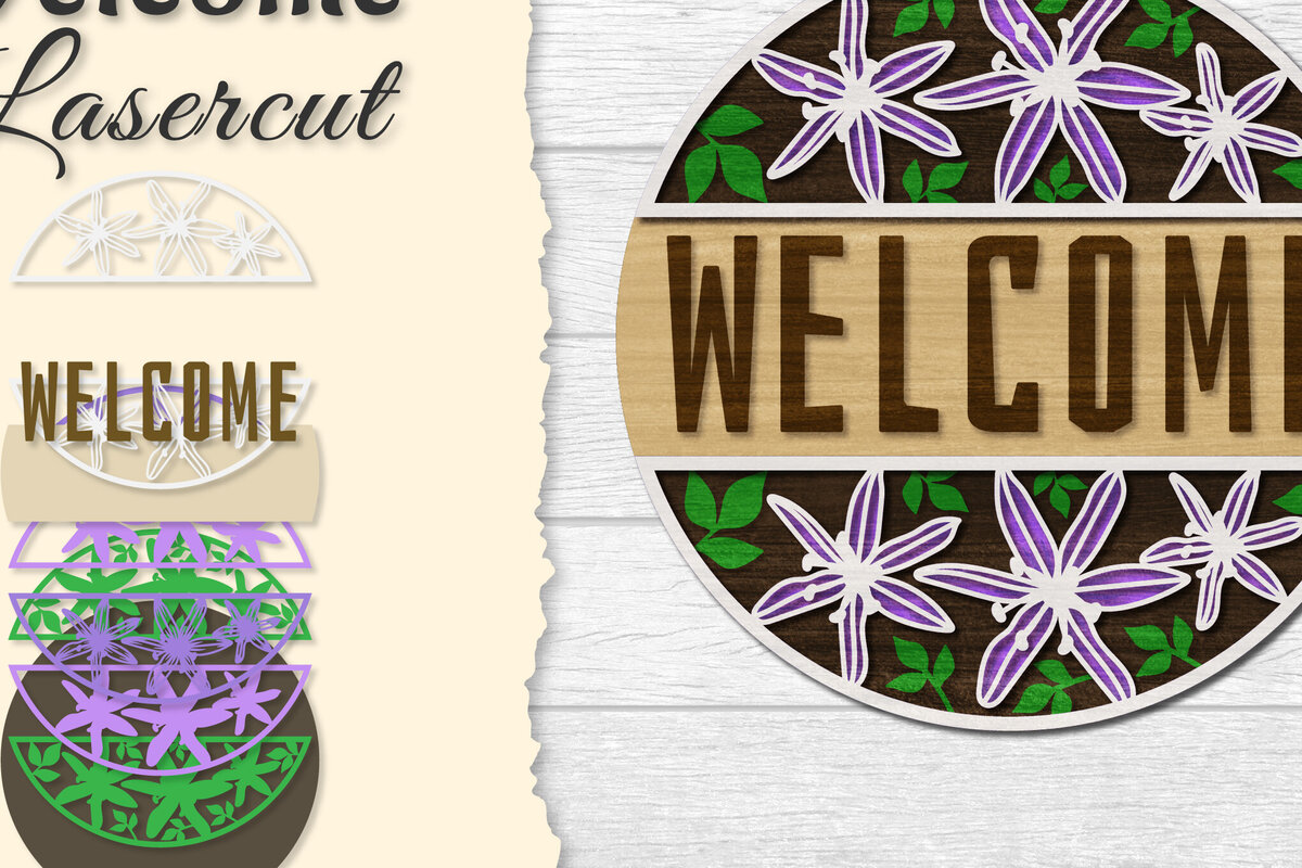 Intra απο ξύλο plywood  Χρώμα wenge 3mm-4mm πάχος - Flower Welcome Lasercut Δίασταση 20x20 cm INTRAFABR-97449116