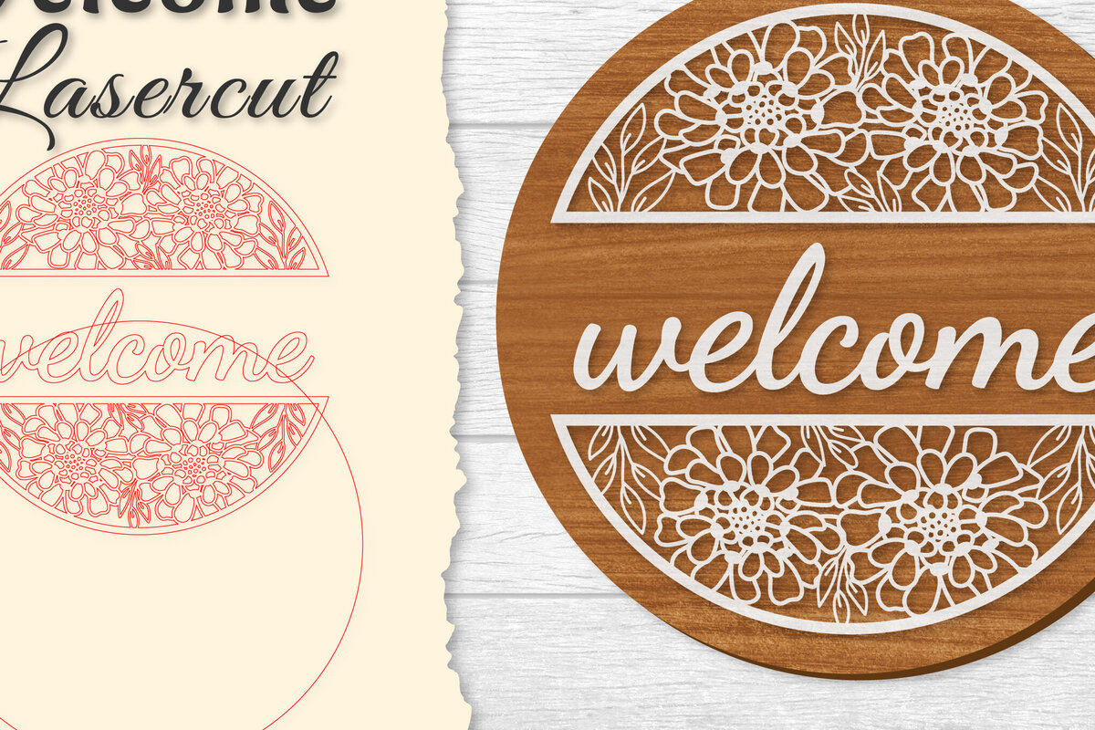 Intra απο ξύλο plywood  Χρώμα wenge 3mm-4mm πάχος - Flower Welcome Lasercut Δίασταση 20x20 cm INTRAFABR-118731720