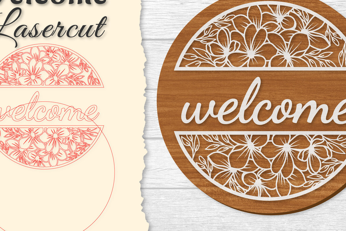 Intra απο ξύλο plywood  Χρώμα wenge 3mm-4mm πάχος - Flower Welcome Lasercut Δίασταση 20x20 cm INTRAFABR-75372833