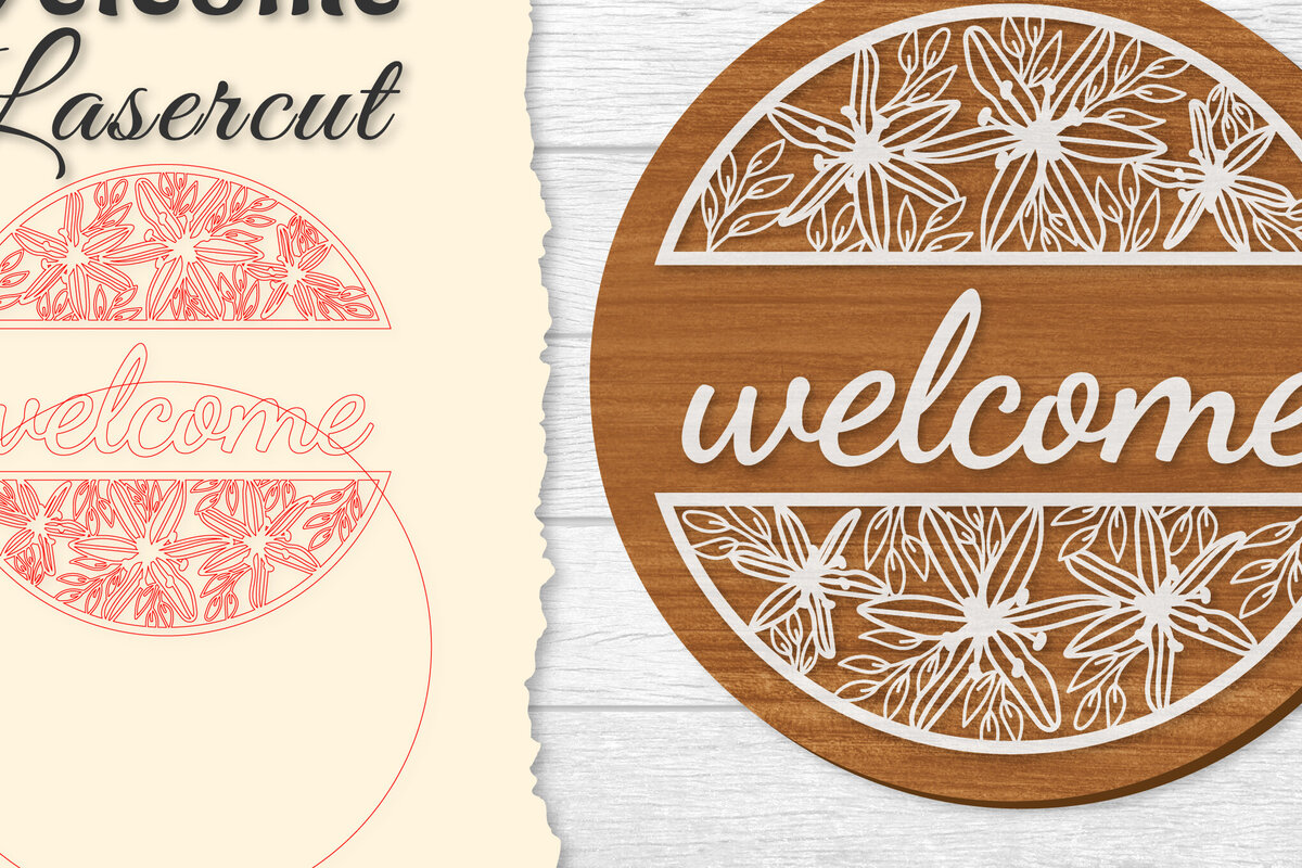 Intra απο ξύλο plywood  Χρώμα wenge 3mm-4mm πάχος - Flower Welcome Lasercut Δίασταση 20x20 cm INTRAFABR-75317925