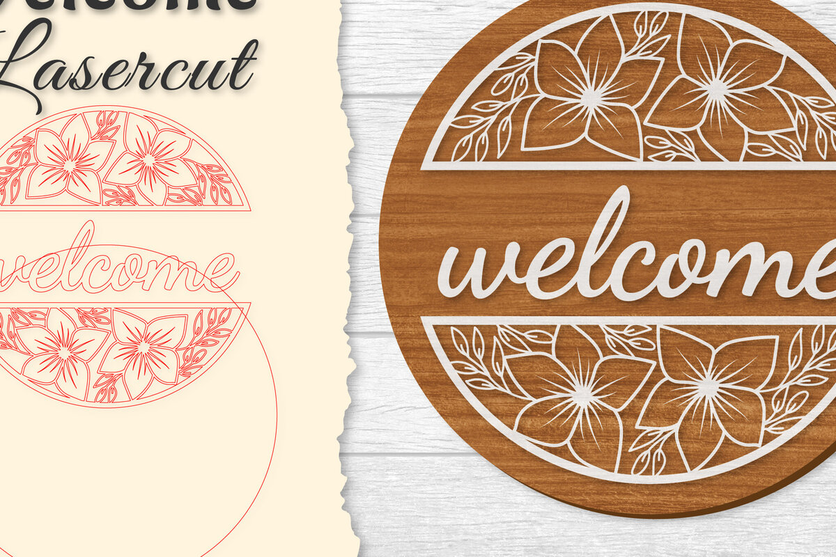 Intra απο ξύλο plywood  Χρώμα wenge 3mm-4mm πάχος - Flower Welcome Lasercut Δίασταση 20x20 cm INTRAFABR-118542063