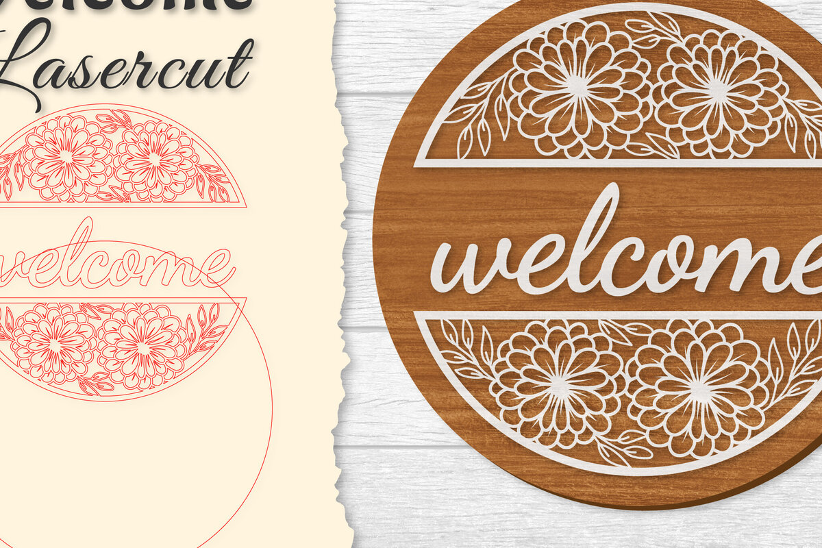 Intra απο ξύλο plywood  Χρώμα wenge 3mm-4mm πάχος - Flower Welcome Lasercut Δίασταση 20x20 cm INTRAFABR-78463772