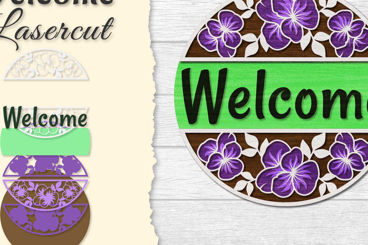 Intra απο ξύλο plywood  Χρώμα wenge 3mm-4mm πάχος - Flower Welcome Lasercut Δίασταση 20x20 cm INTRAFABR-89580592