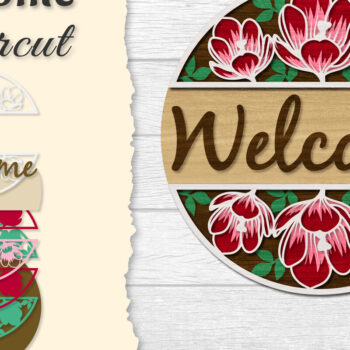 Intra απο ξύλο plywood  Χρώμα wenge 3mm-4mm πάχος - Flower Welcome Lasercut Δίασταση 20x20 cm INTRAFABR-118196530 - Image 1