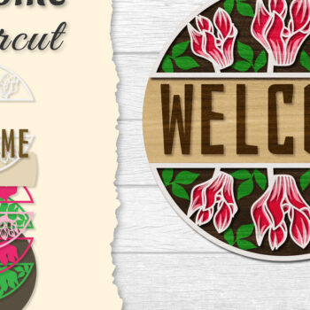 Intra απο ξύλο plywood  Χρώμα wenge 3mm-4mm πάχος - Flower Welcome Lasercut Δίασταση 20x20 cm INTRAFABR-34297385 - Image 1